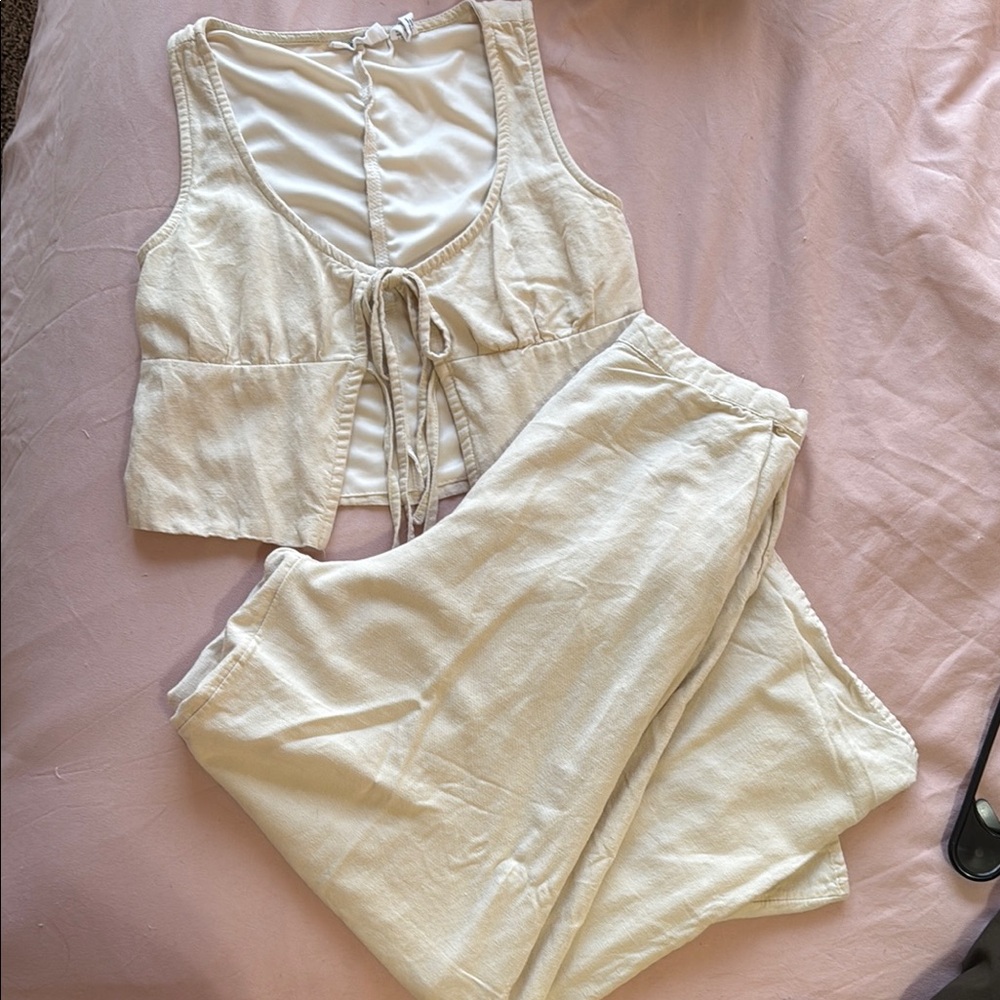 Cream Relaxed Jumpsuit with Textured Finish